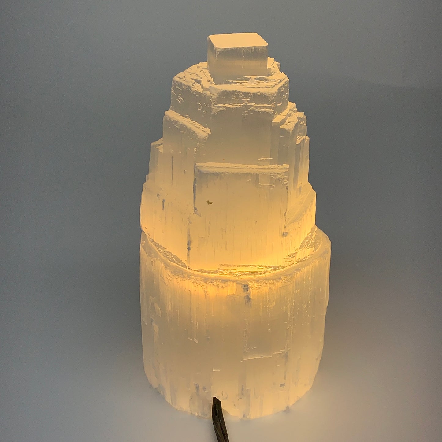 2.1 lbs, 6"x3.1", Raw Rough Selenite (Satin Spar) Lamp Tower, 6ft Chord, B35870