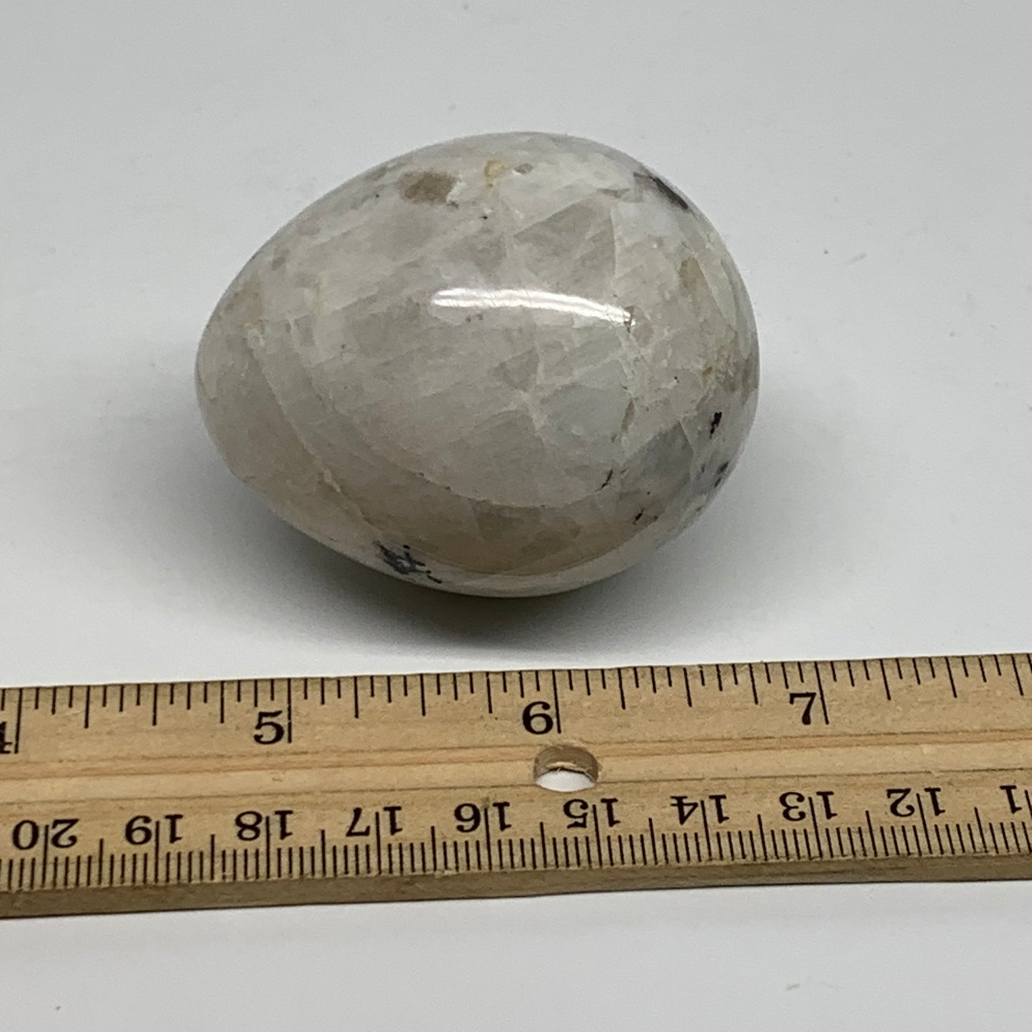 145.6g, 2.2"x1.8", Natural Gemstone White Rainbow Moonstone Egg, B34433