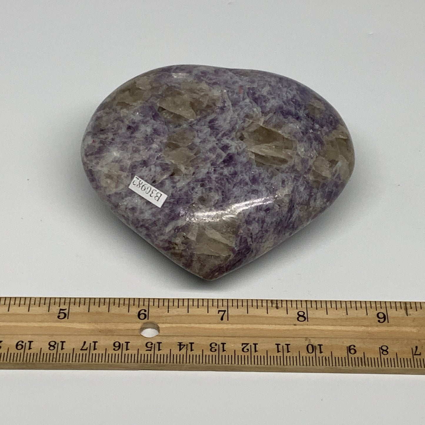 0.88 lbs, 3.3"x3.7"x1.4", Natural Lepidolite Heart Crystal Gemstone, B30982