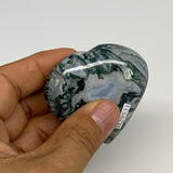 79.3g, 2.1"x2.2"x0.8", Natural Moss Agate Heart Crystal Gemstone @India, B29531