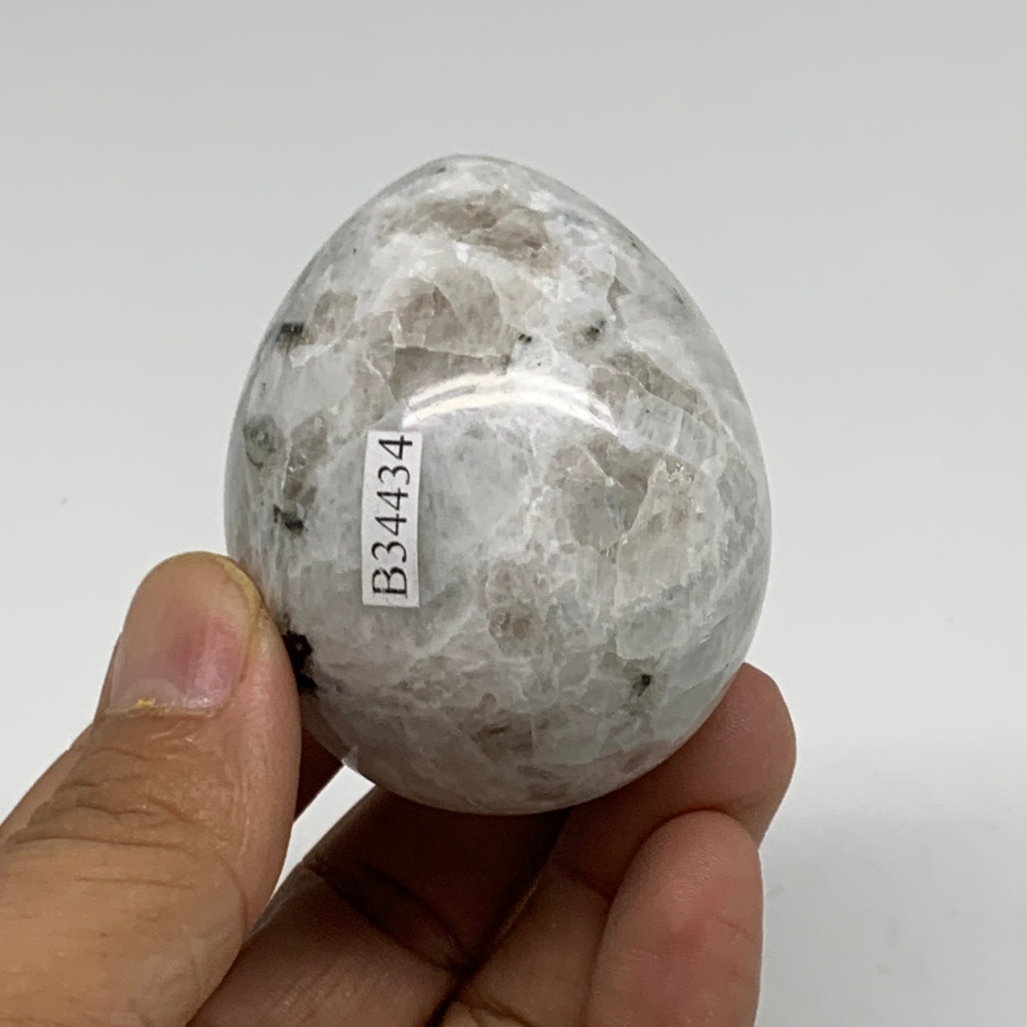 153.7g, 2.2"x1.8", Natural Gemstone White Rainbow Moonstone Egg, B34434