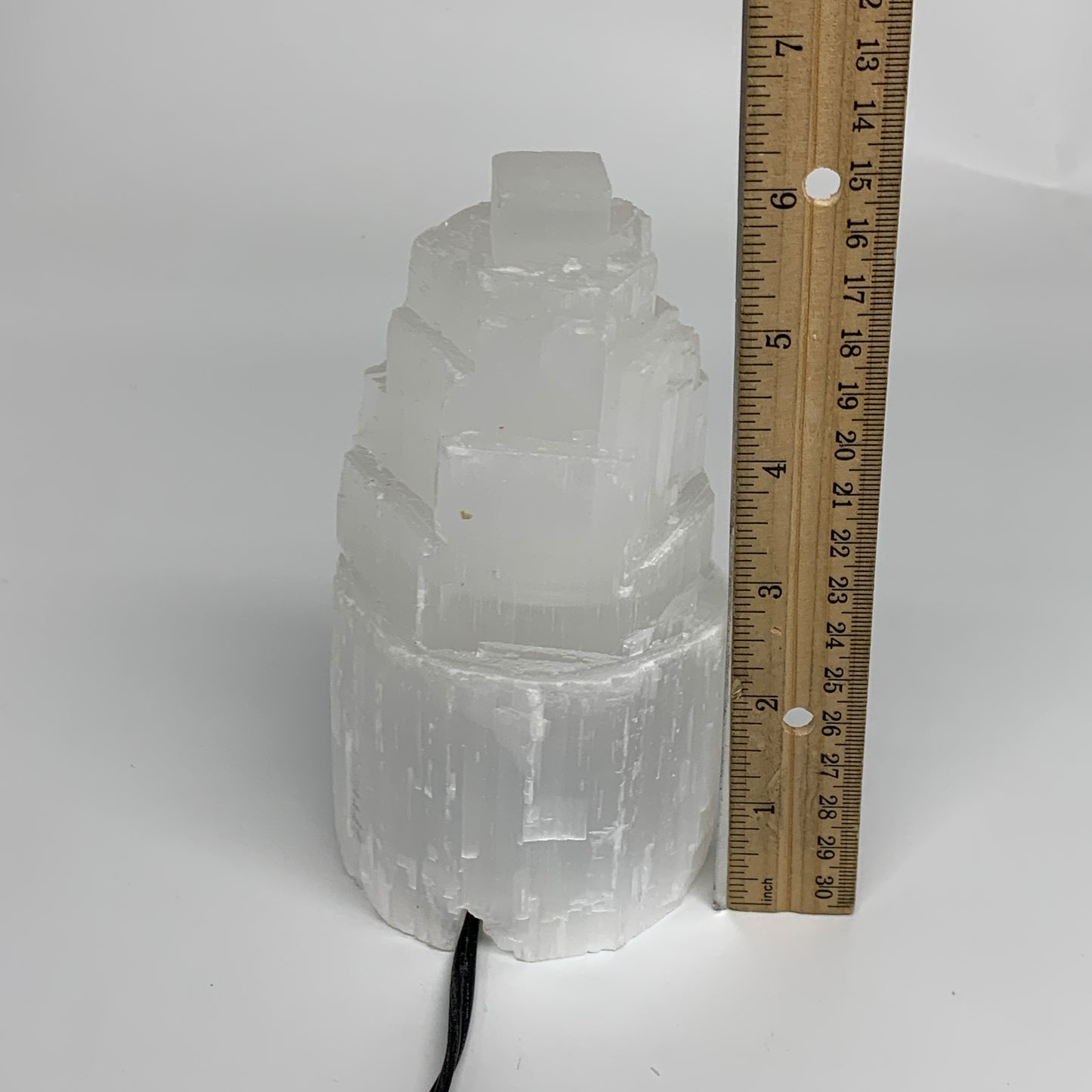 2.1 lbs, 6"x3.1", Raw Rough Selenite (Satin Spar) Lamp Tower, 6ft Chord, B35870