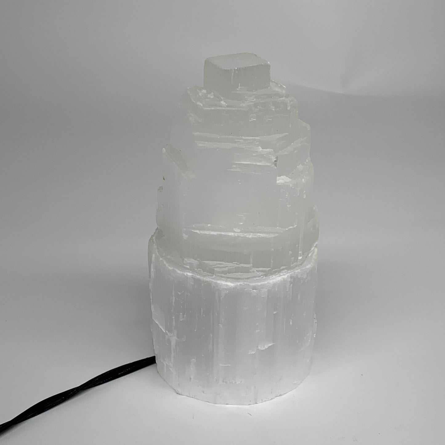 2.1 lbs, 6"x3.1", Raw Rough Selenite (Satin Spar) Lamp Tower, 6ft Chord, B35870