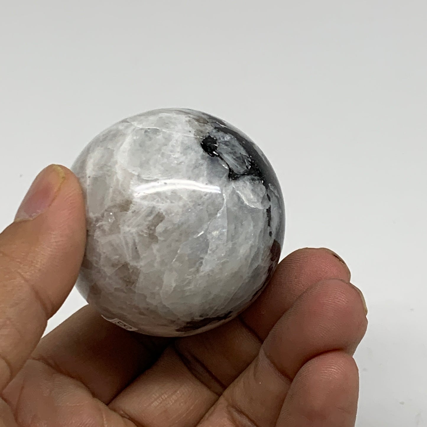 153.7g, 2.2"x1.8", Natural Gemstone White Rainbow Moonstone Egg, B34434