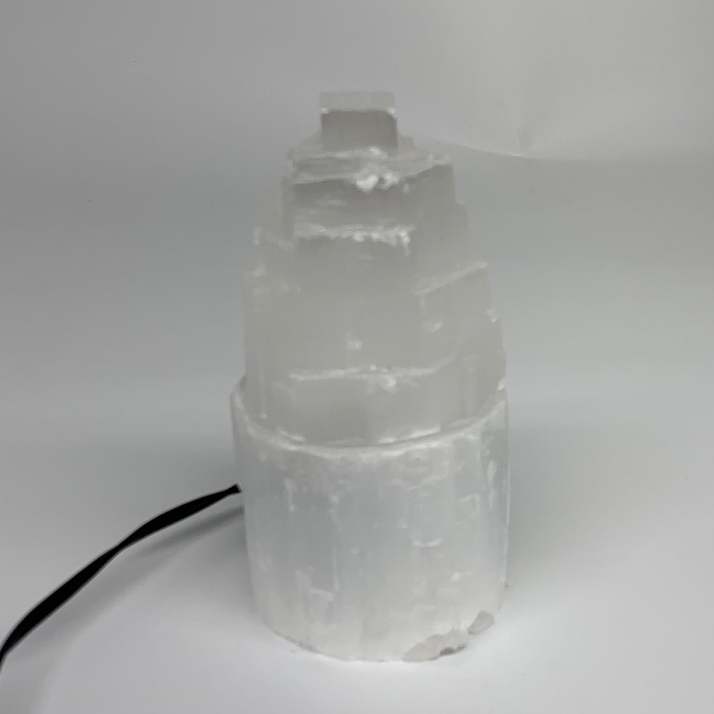 2.1 lbs, 6"x3.1", Raw Rough Selenite (Satin Spar) Lamp Tower, 6ft Chord, B35870