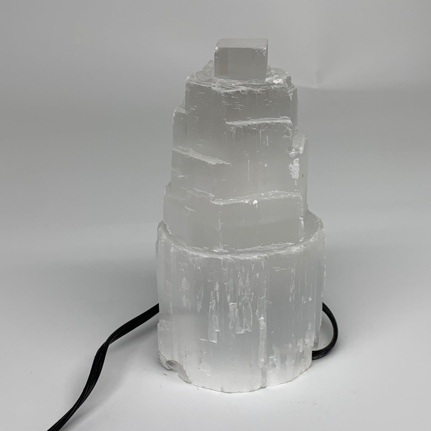 2.1 lbs, 6"x3.1", Raw Rough Selenite (Satin Spar) Lamp Tower, 6ft Chord, B35870