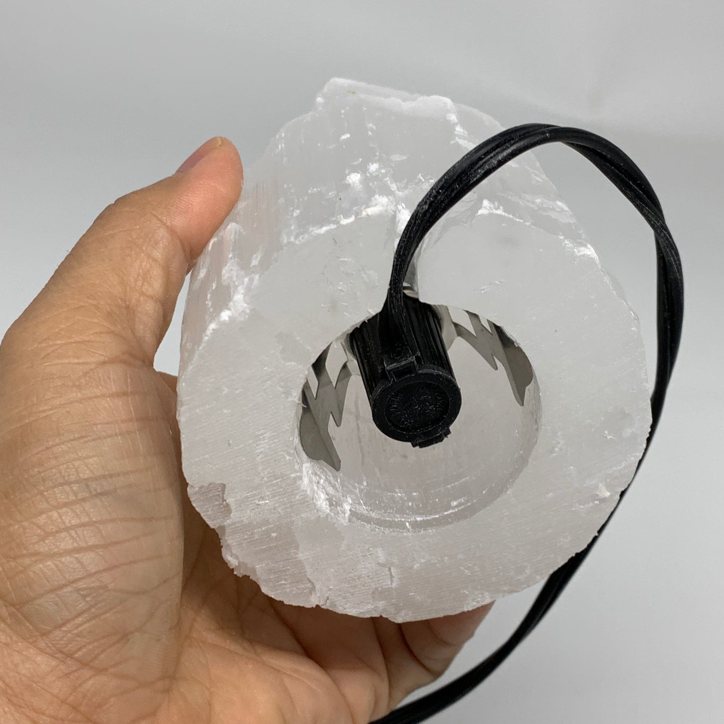 2.1 lbs, 6"x3.1", Raw Rough Selenite (Satin Spar) Lamp Tower, 6ft Chord, B35870