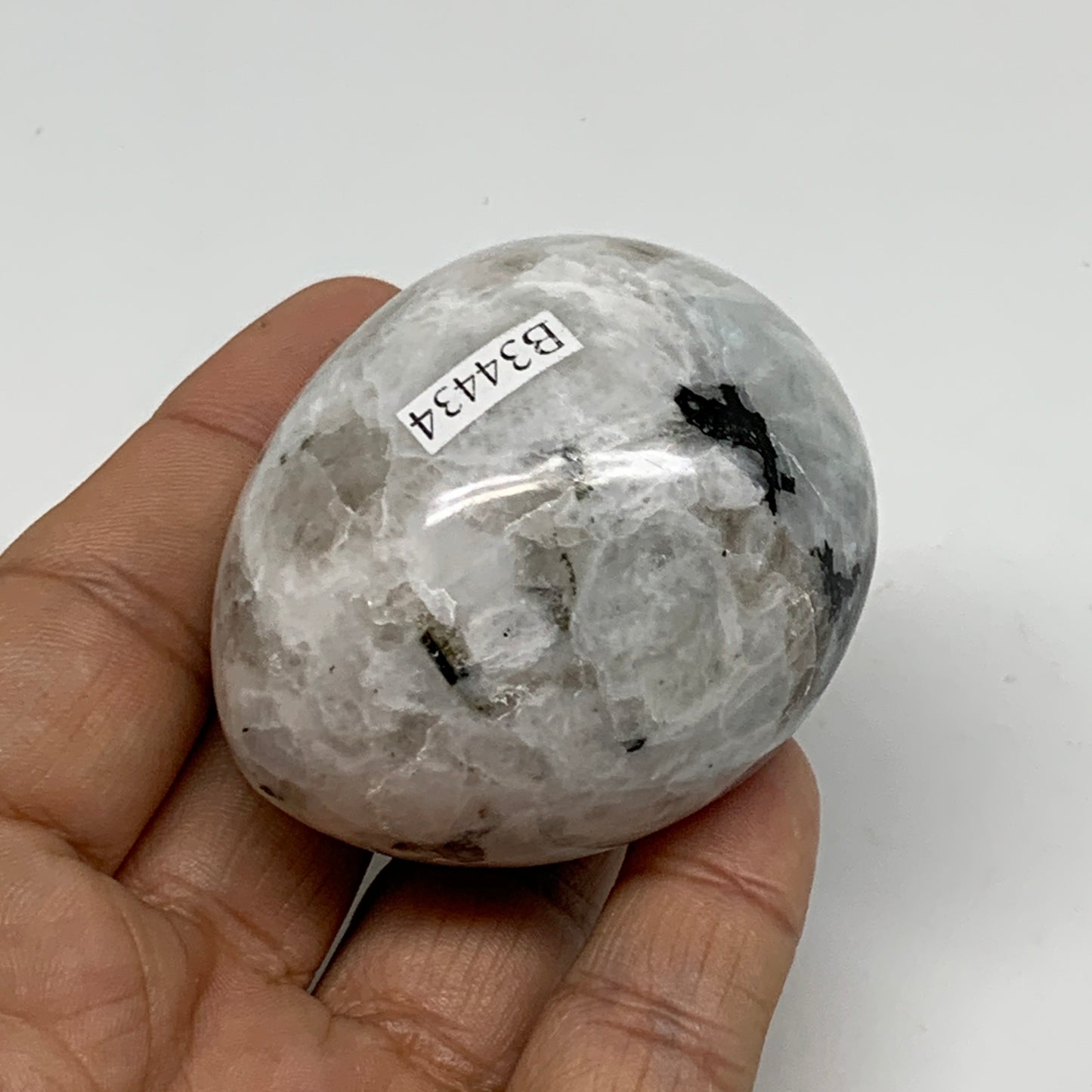 153.7g, 2.2"x1.8", Natural Gemstone White Rainbow Moonstone Egg, B34434