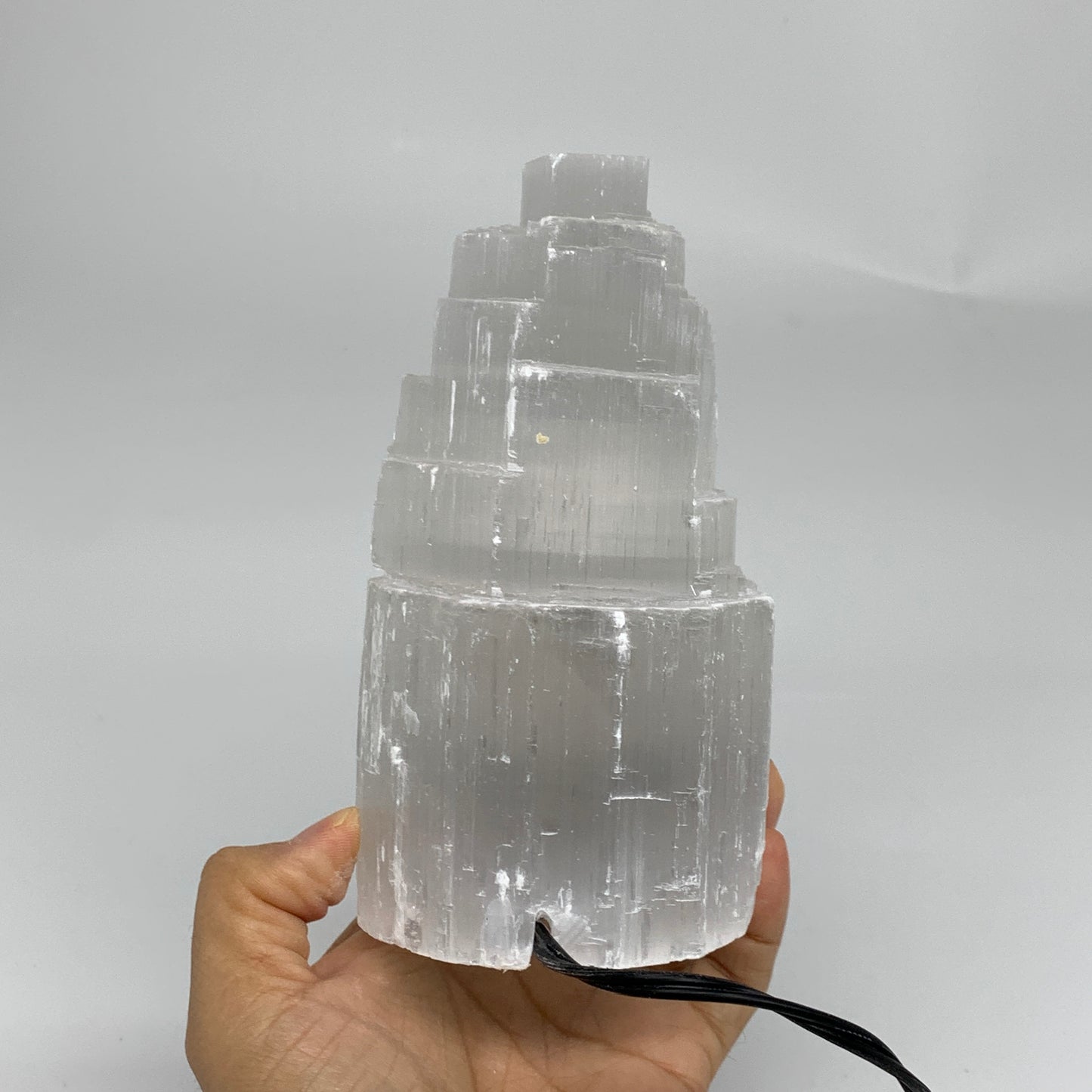 2.1 lbs, 6"x3.1", Raw Rough Selenite (Satin Spar) Lamp Tower, 6ft Chord, B35870