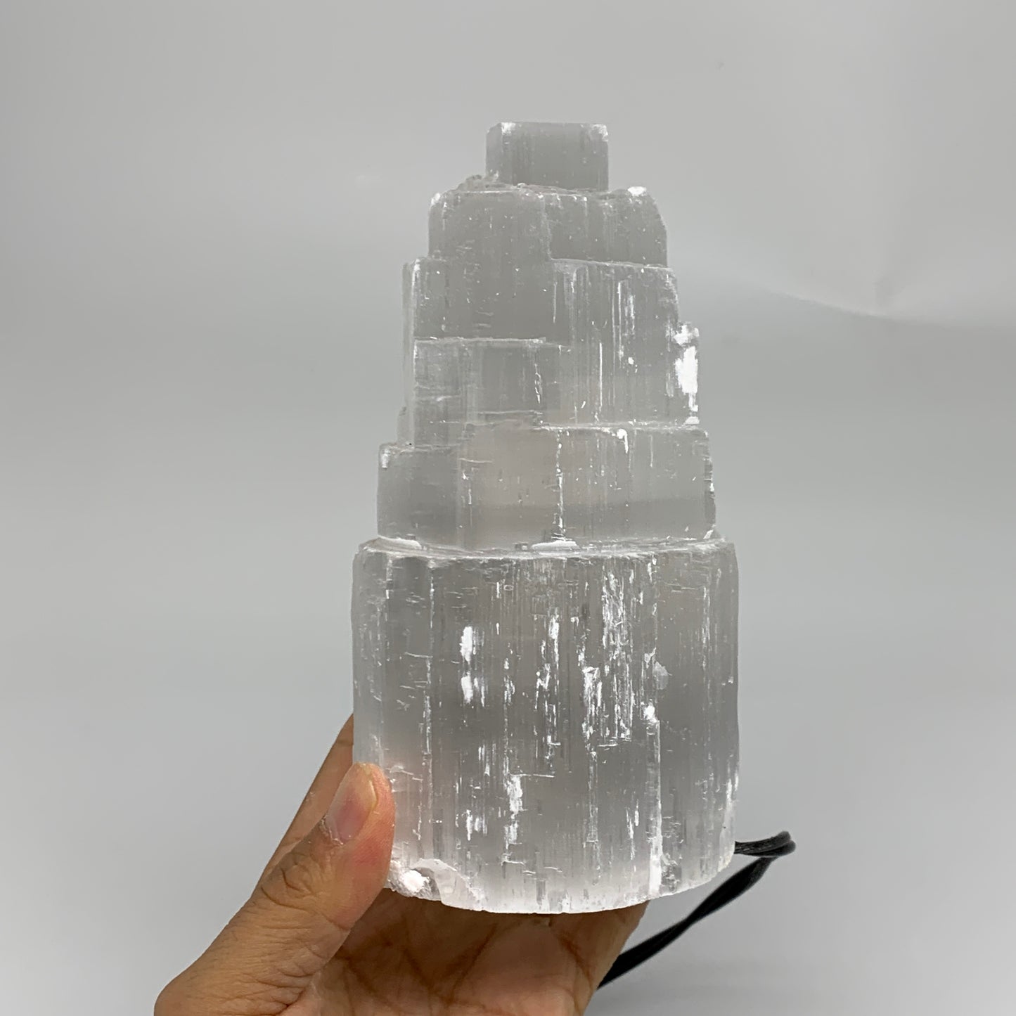 2.1 lbs, 6"x3.1", Raw Rough Selenite (Satin Spar) Lamp Tower, 6ft Chord, B35870