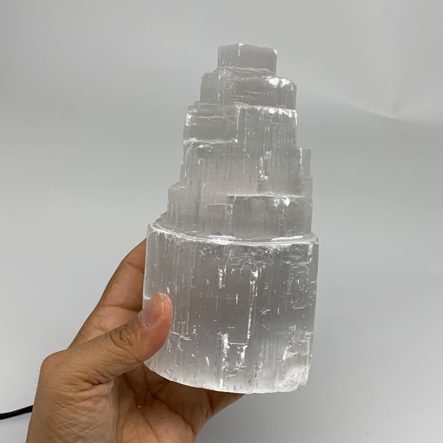 2.1 lbs, 6"x3.1", Raw Rough Selenite (Satin Spar) Lamp Tower, 6ft Chord, B35870