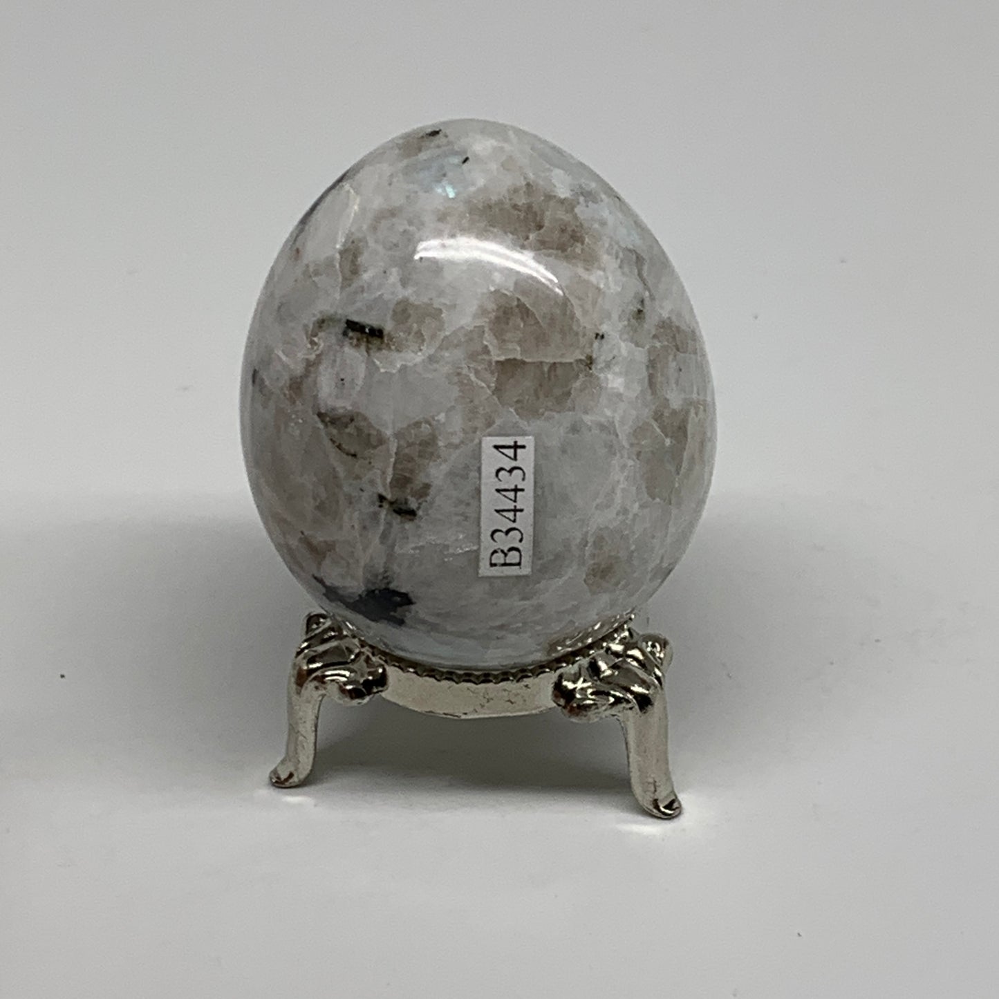 153.7g, 2.2"x1.8", Natural Gemstone White Rainbow Moonstone Egg, B34434