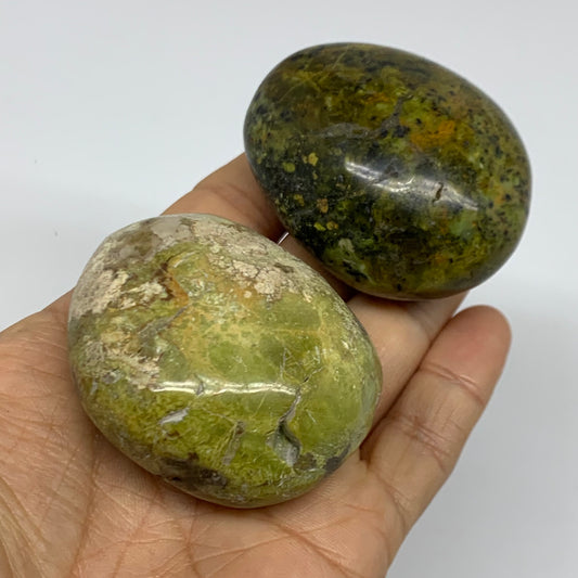 179.9g, 2.2"-2.2", 2pcs, Green Opal Crystal PalmStone Polished Reiki, B38313
