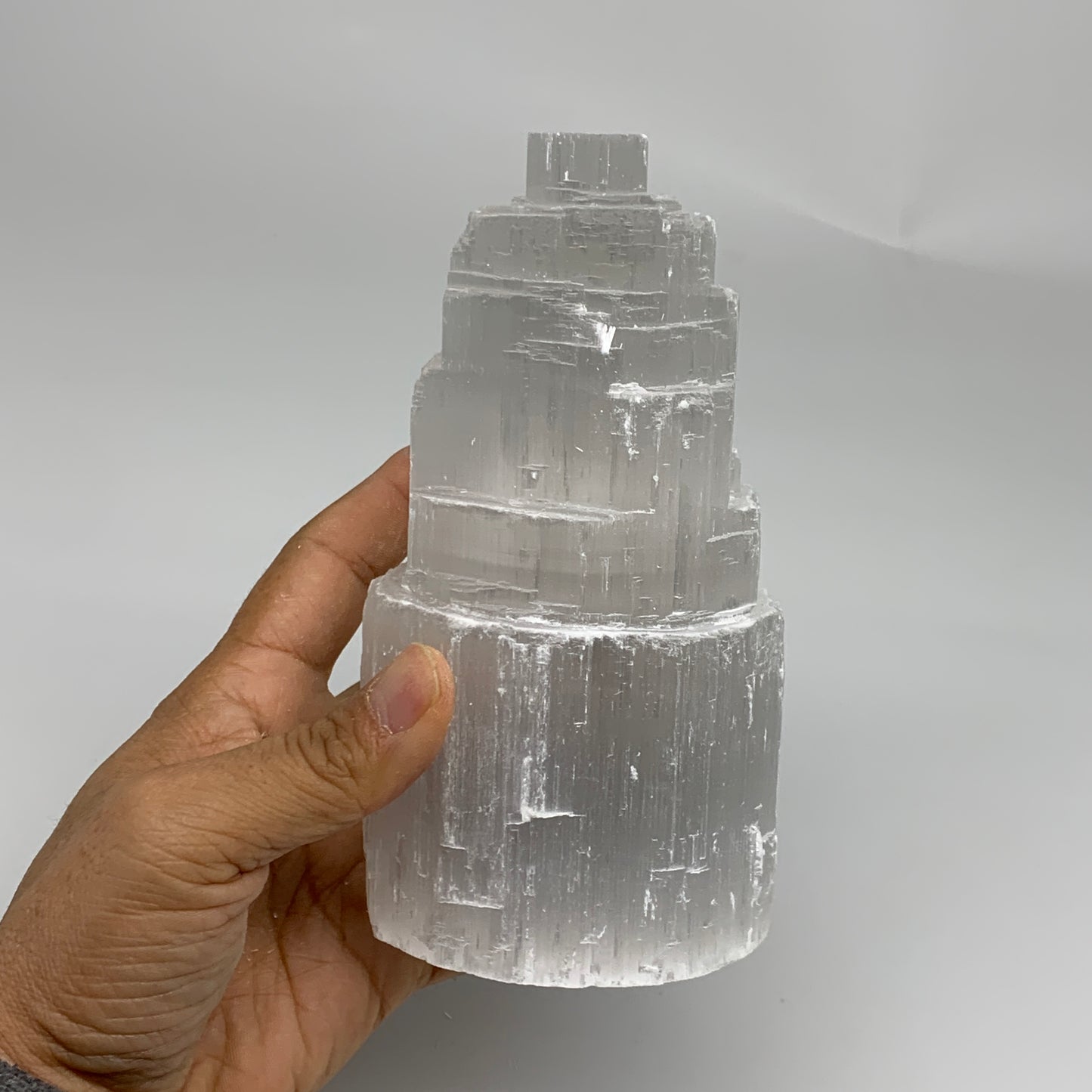 2.1 lbs, 6"x3.1", Raw Rough Selenite (Satin Spar) Lamp Tower, 6ft Chord, B35870