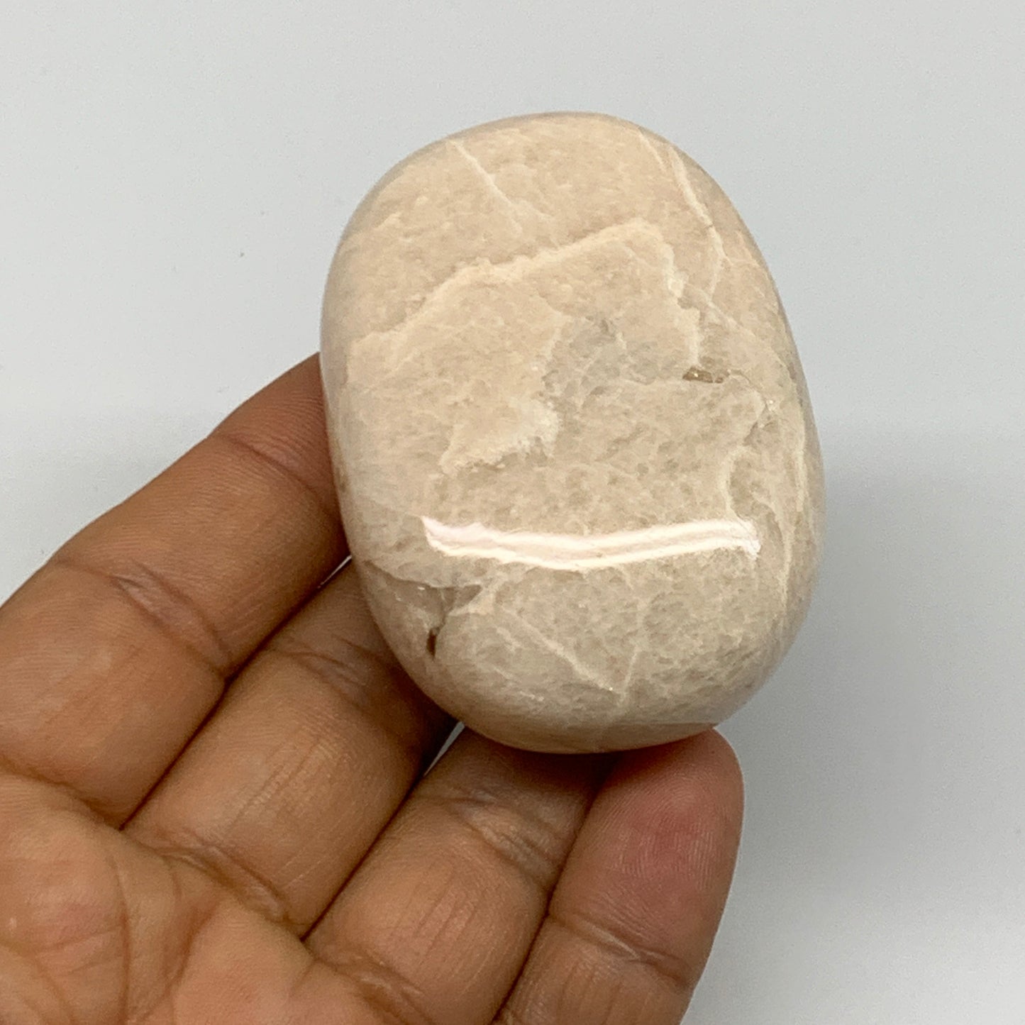 108.1g,2.3"x1.7"x1" Peach Moonstone Crystal Palm-Stone Polished Reiki, B27982
