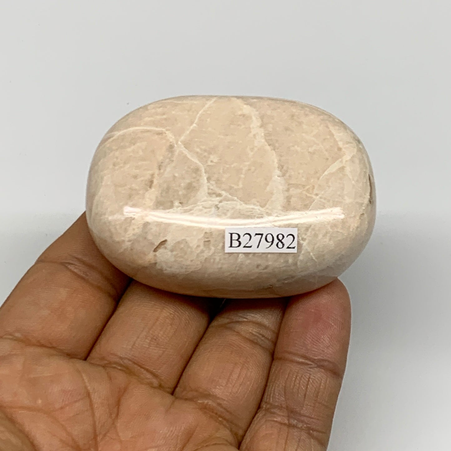 108.1g,2.3"x1.7"x1" Peach Moonstone Crystal Palm-Stone Polished Reiki, B27982