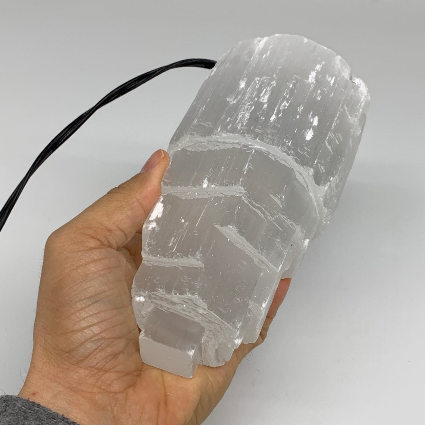 2.1 lbs, 6"x3.1", Raw Rough Selenite (Satin Spar) Lamp Tower, 6ft Chord, B35870