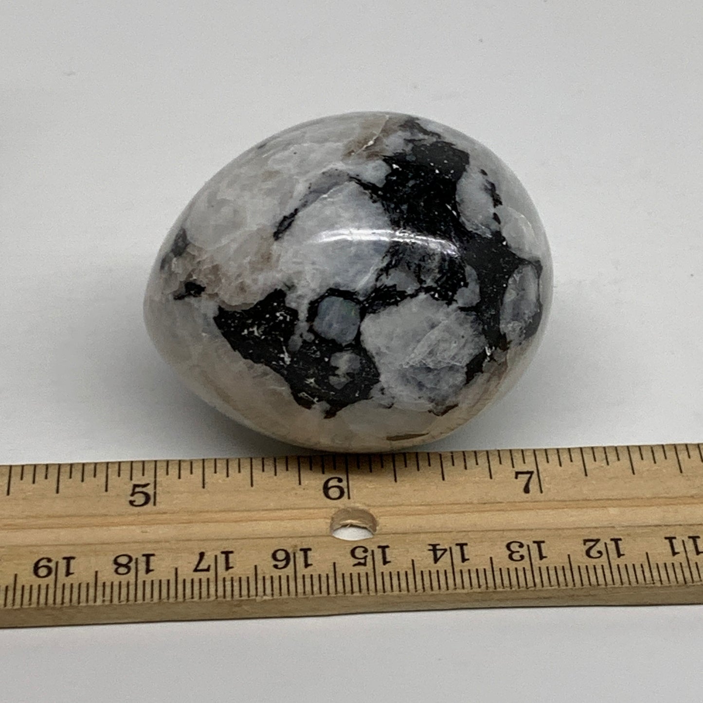 153.7g, 2.2"x1.8", Natural Gemstone White Rainbow Moonstone Egg, B34434