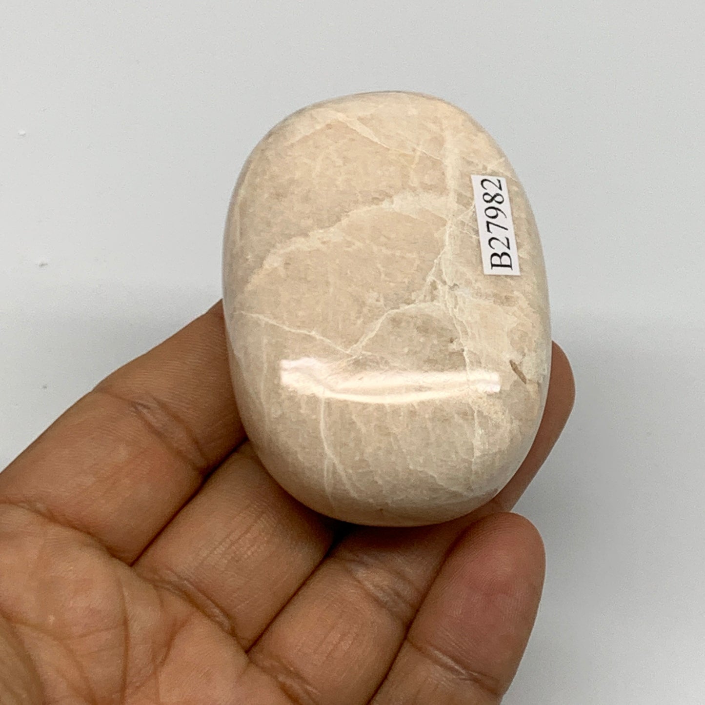 108.1g,2.3"x1.7"x1" Peach Moonstone Crystal Palm-Stone Polished Reiki, B27982