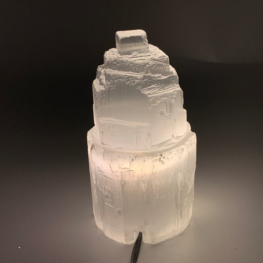 2.1 lbs, 6"x3.1", Raw Rough Selenite (Satin Spar) Lamp Tower, 6ft Chord, B35871