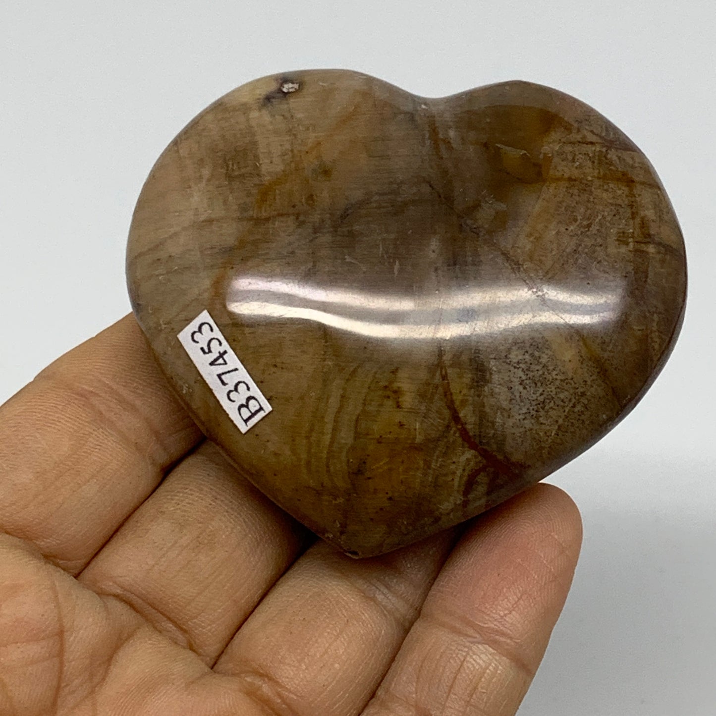 0.27 lbs, 2.3"x2.5"x0.9", Natural Petrified Wood Heart Polished Crystal, B37453