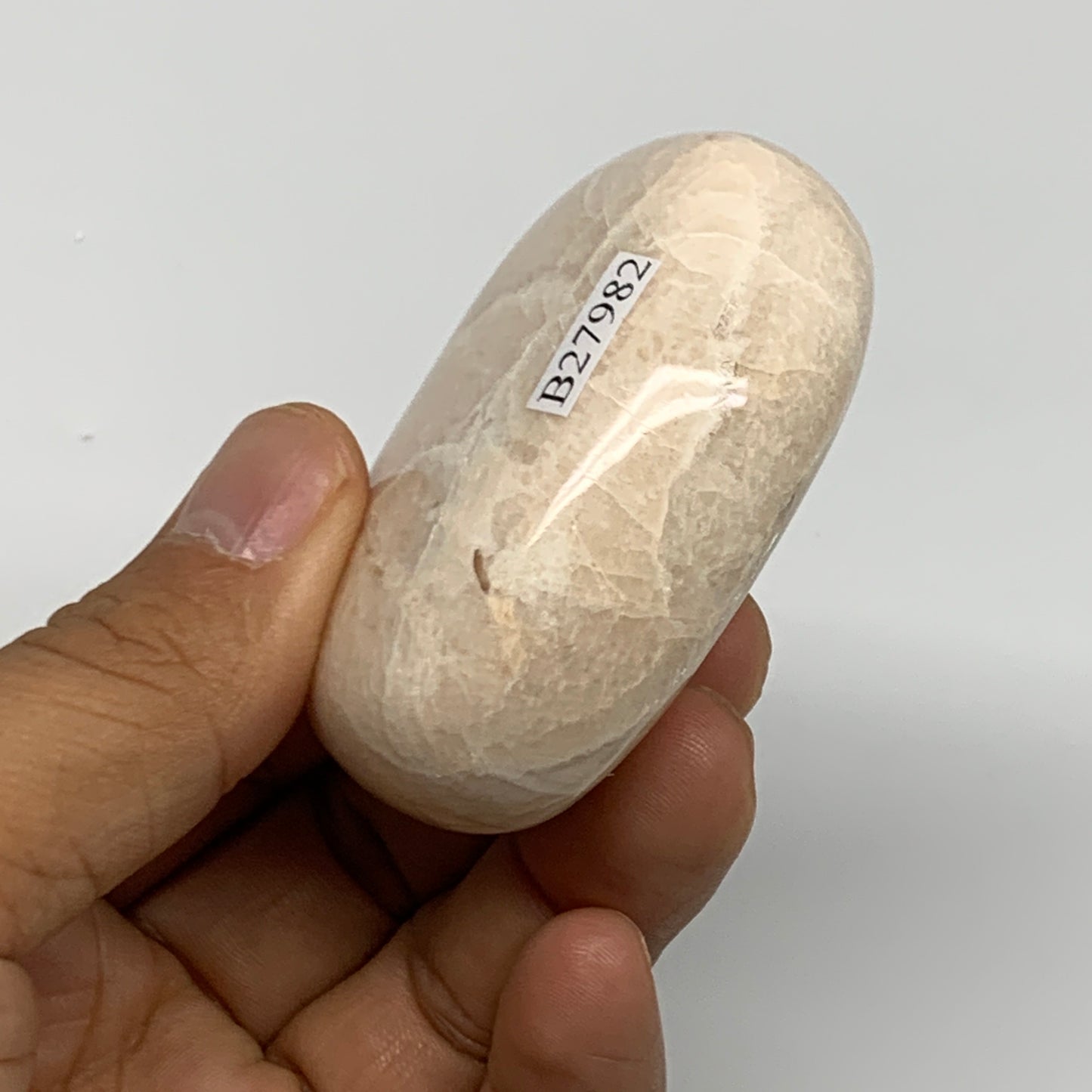 108.1g,2.3"x1.7"x1" Peach Moonstone Crystal Palm-Stone Polished Reiki, B27982