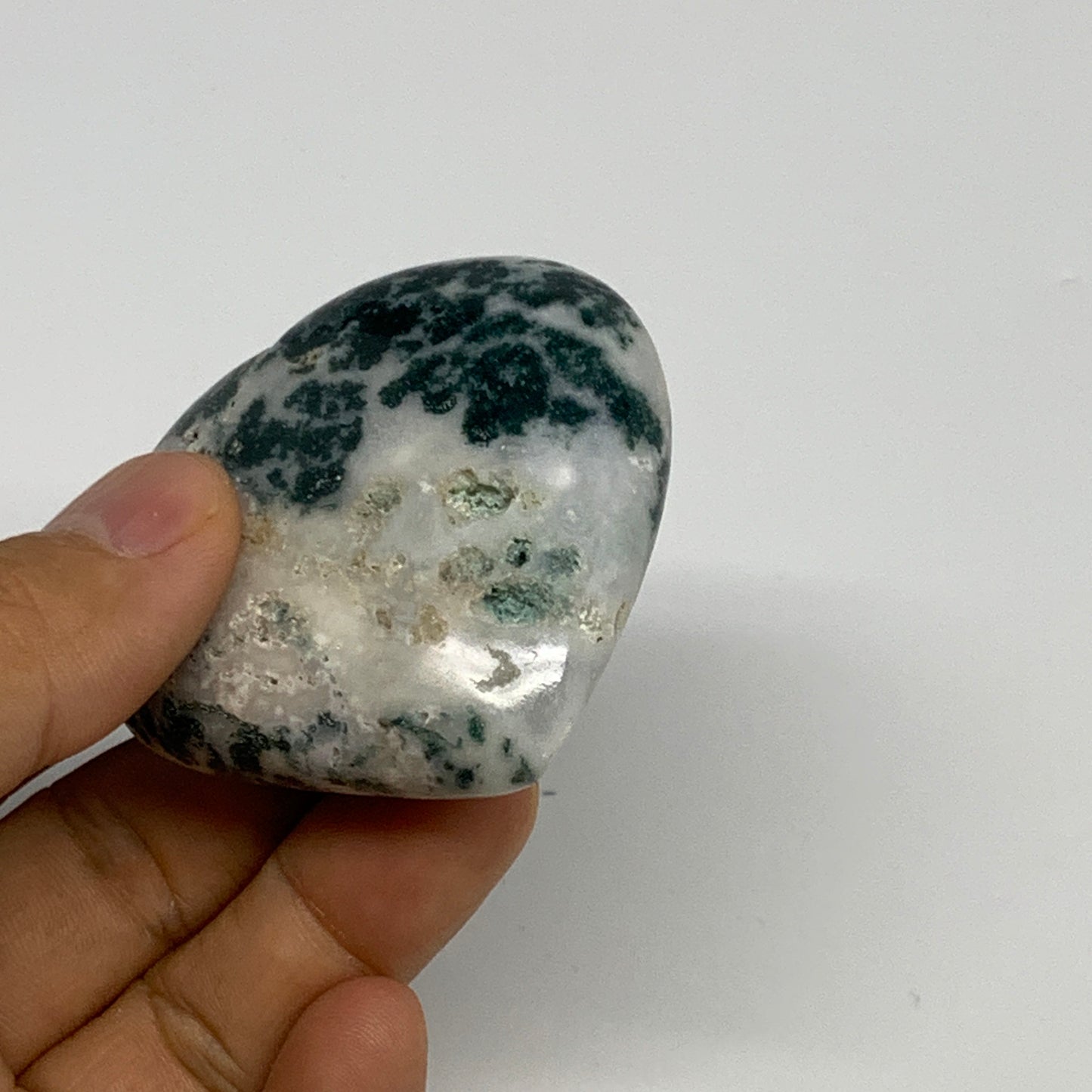 73g, 2"x2.2"x0.9", Natural Moss Agate Heart Crystal Gemstone @India, B29532