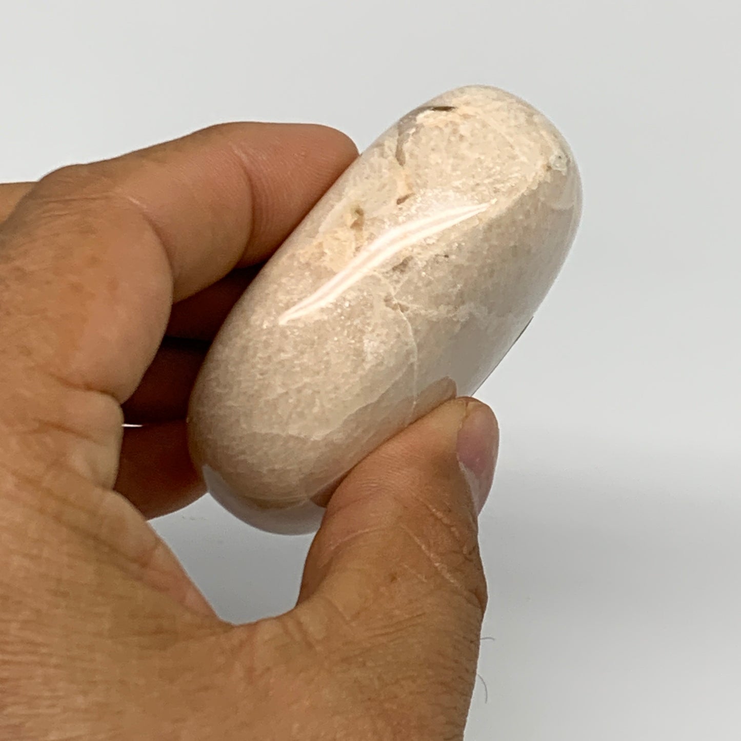 108.1g,2.3"x1.7"x1" Peach Moonstone Crystal Palm-Stone Polished Reiki, B27982