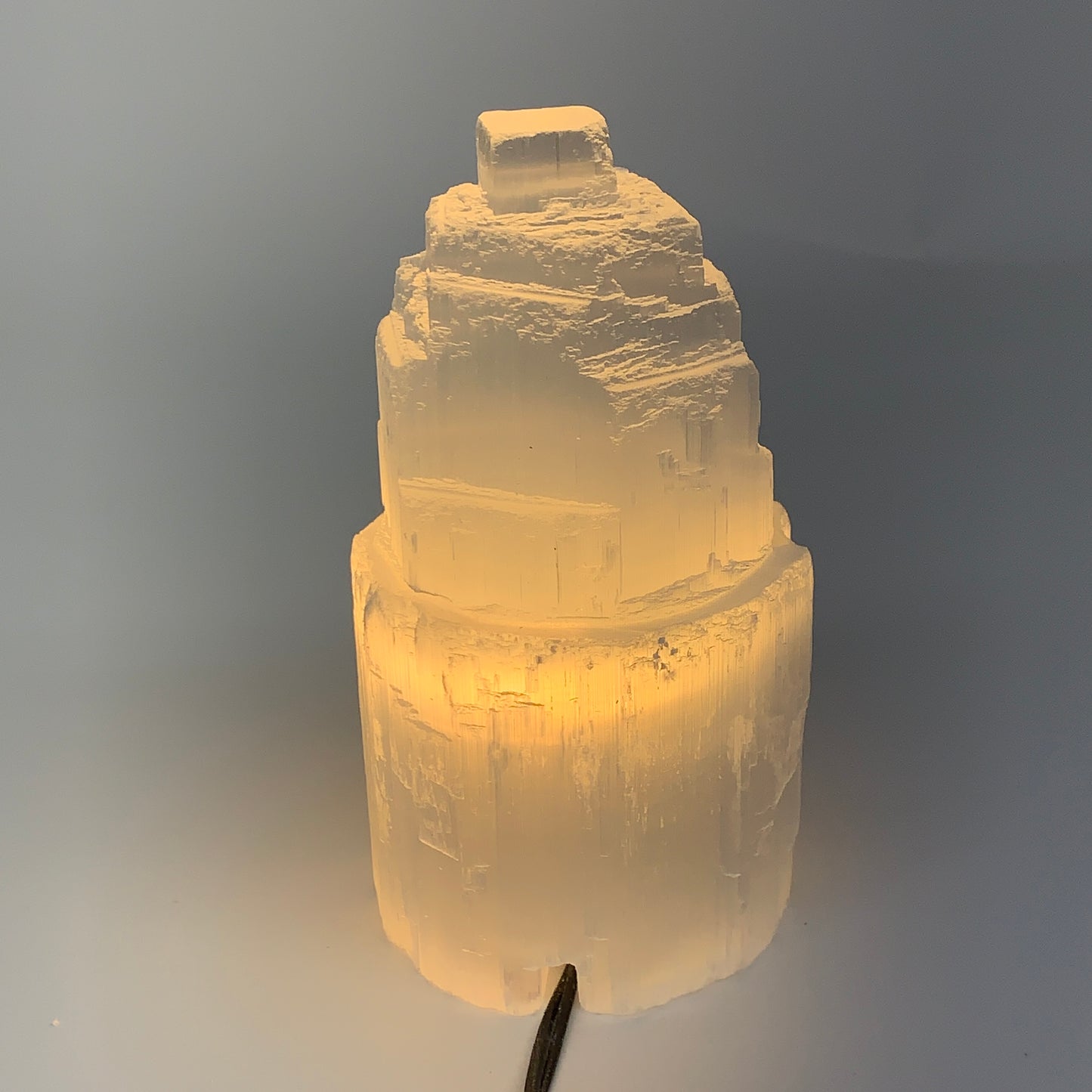2.1 lbs, 6"x3.1", Raw Rough Selenite (Satin Spar) Lamp Tower, 6ft Chord, B35871