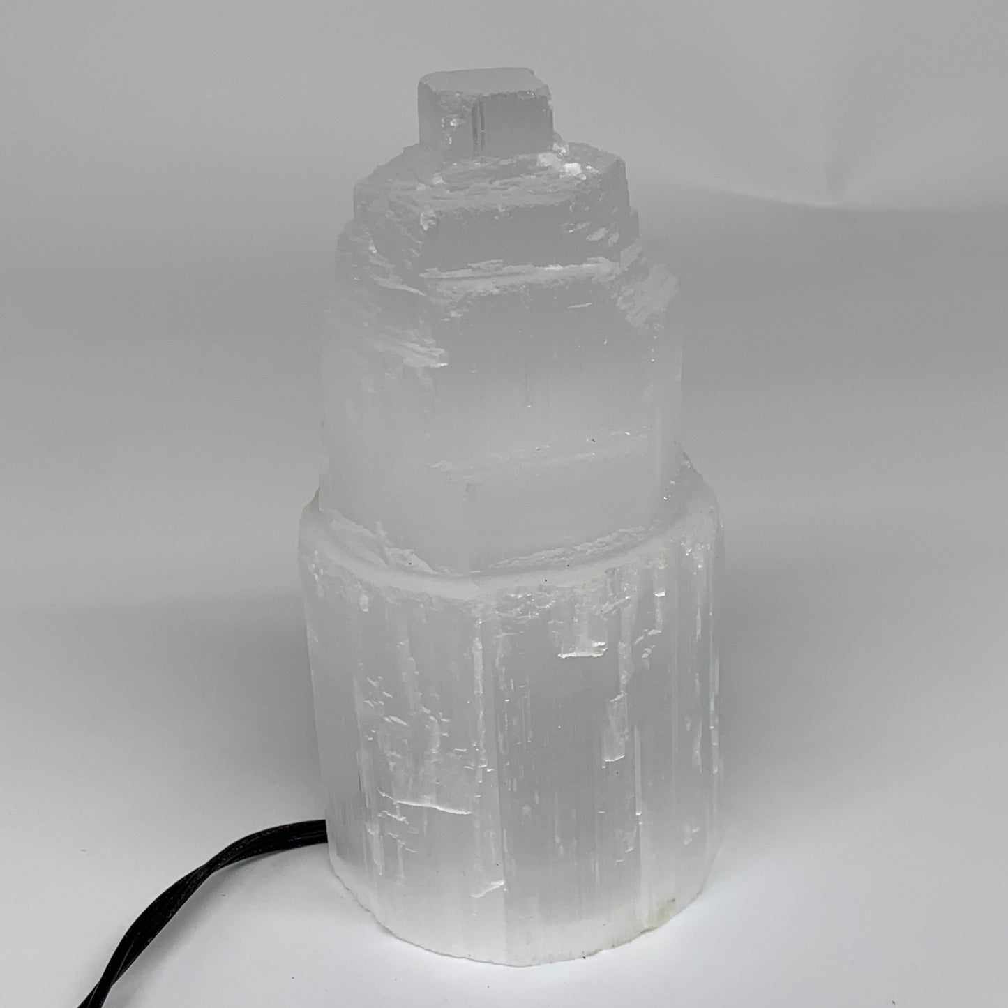 2.1 lbs, 6"x3.1", Raw Rough Selenite (Satin Spar) Lamp Tower, 6ft Chord, B35871