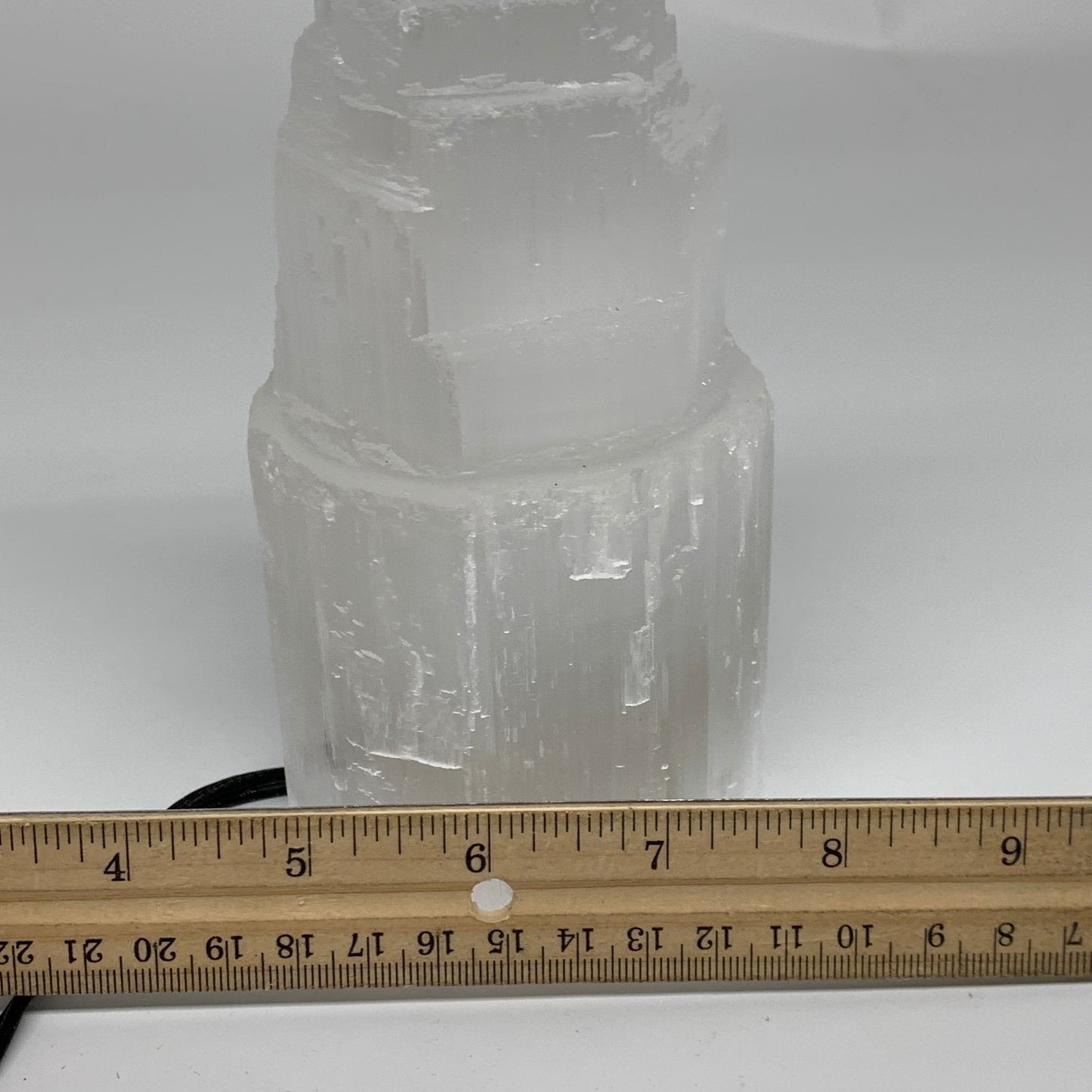2.1 lbs, 6"x3.1", Raw Rough Selenite (Satin Spar) Lamp Tower, 6ft Chord, B35871