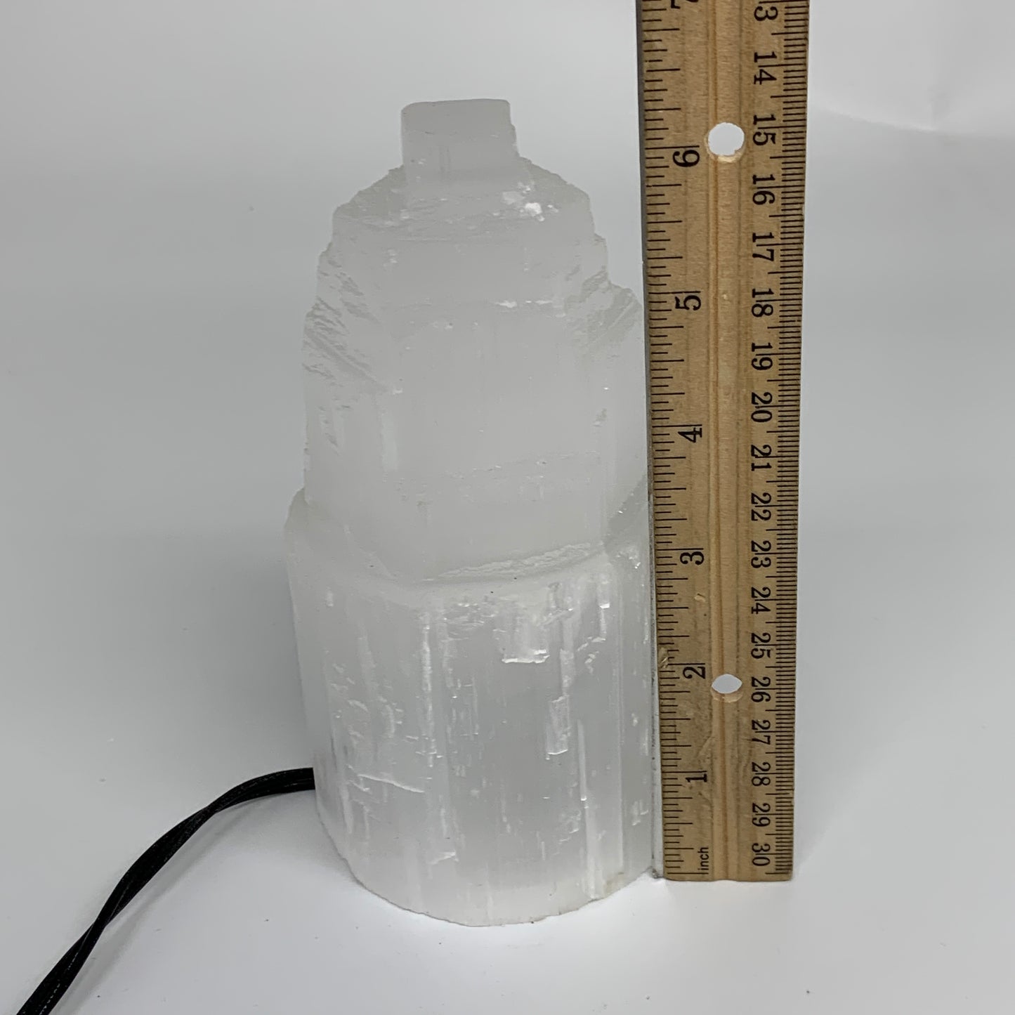 2.1 lbs, 6"x3.1", Raw Rough Selenite (Satin Spar) Lamp Tower, 6ft Chord, B35871