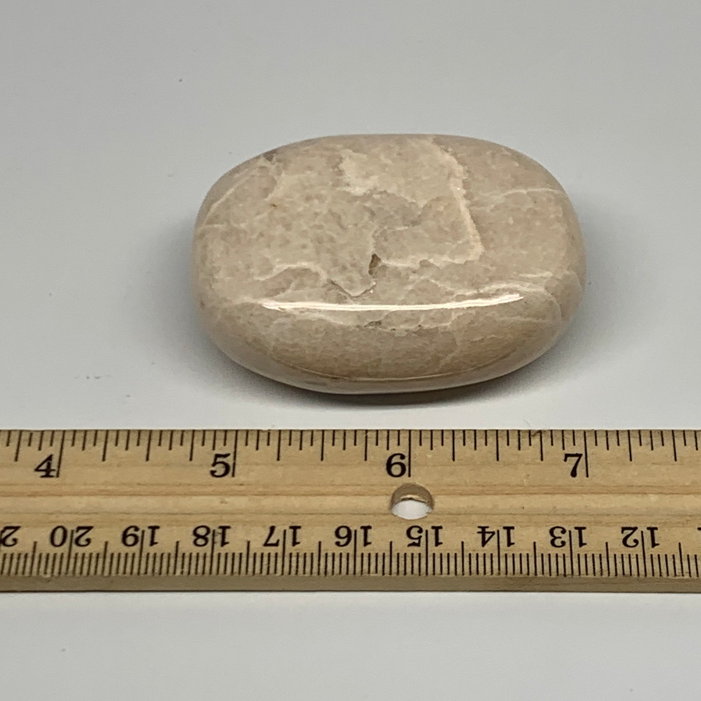 108.1g,2.3"x1.7"x1" Peach Moonstone Crystal Palm-Stone Polished Reiki, B27982