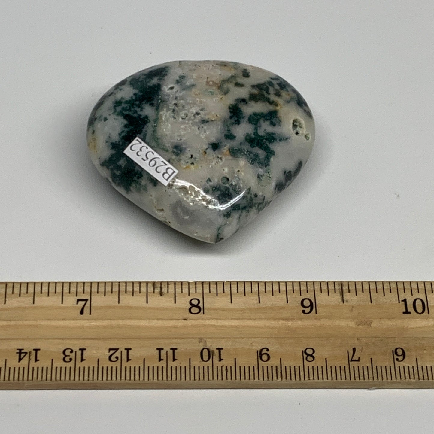 73g, 2"x2.2"x0.9", Natural Moss Agate Heart Crystal Gemstone @India, B29532