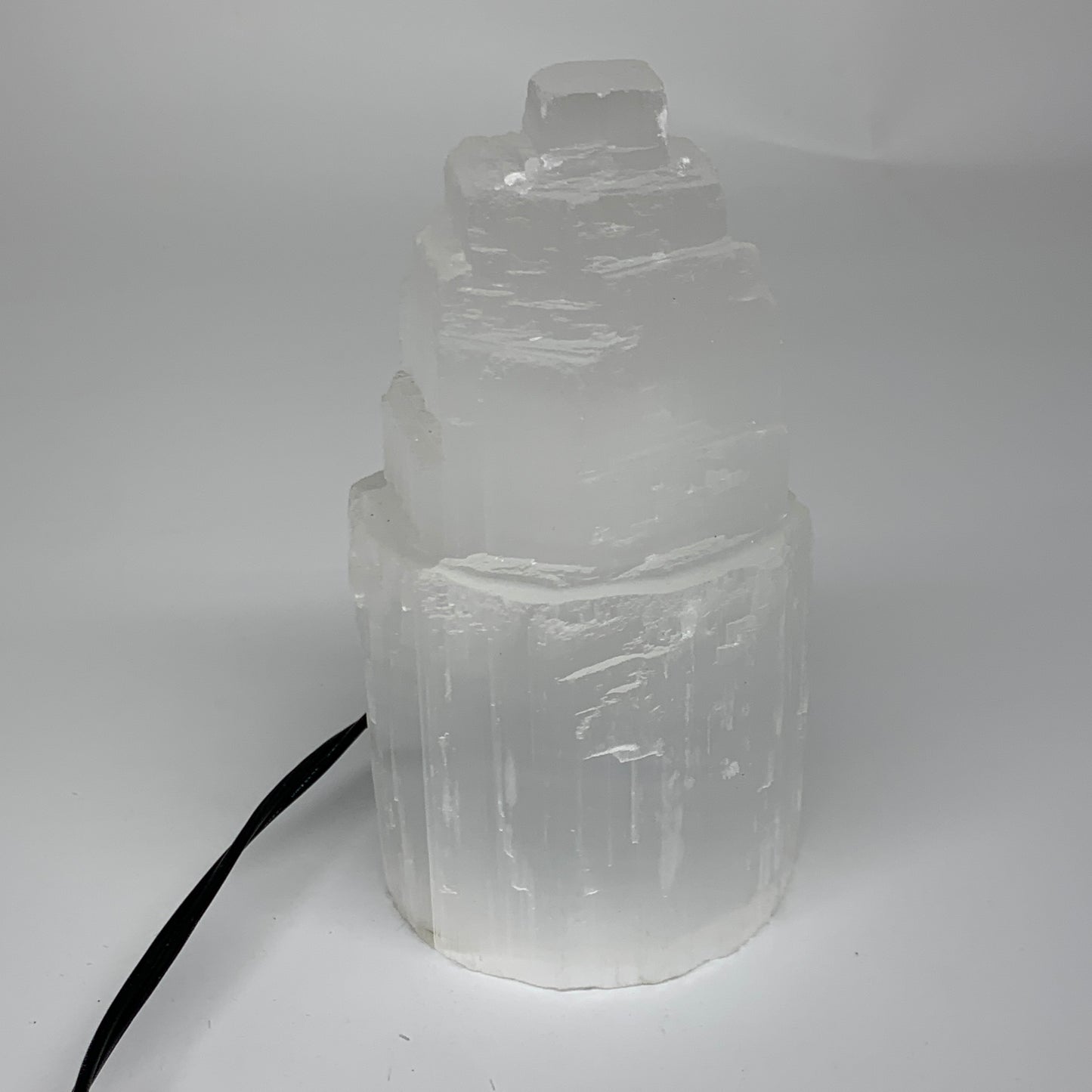 2.1 lbs, 6"x3.1", Raw Rough Selenite (Satin Spar) Lamp Tower, 6ft Chord, B35871
