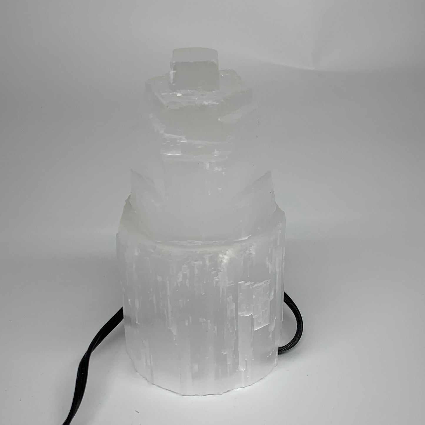2.1 lbs, 6"x3.1", Raw Rough Selenite (Satin Spar) Lamp Tower, 6ft Chord, B35871
