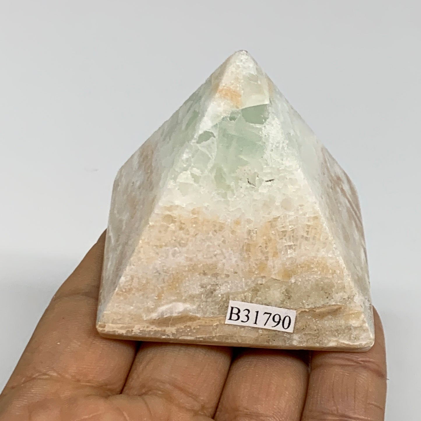 147.2g, 2"x2.1"x1.9", Caribbean Calcite Pyramid Gemstone, Crystal, B31790