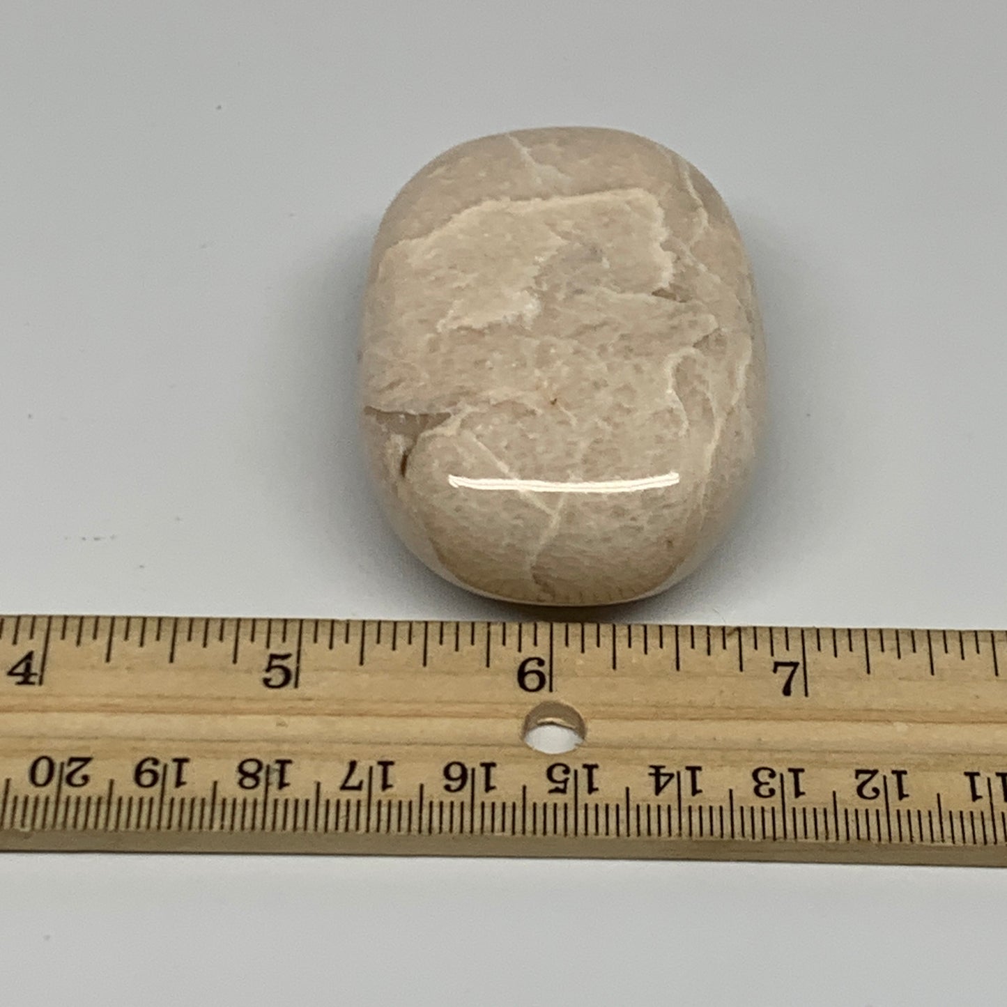 108.1g,2.3"x1.7"x1" Peach Moonstone Crystal Palm-Stone Polished Reiki, B27982