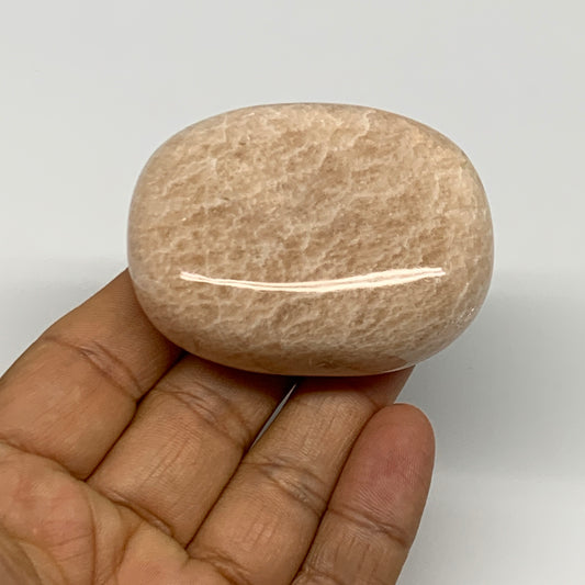 111.7g,2.3"x1.8"x0.9" Peach Moonstone Crystal Palm-Stone Polished Reiki, B27983