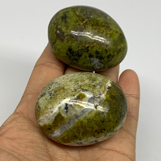 166.5g, 2.1"-2.1", 2pcs, Green Opal Crystal PalmStone Polished Reiki, B38314