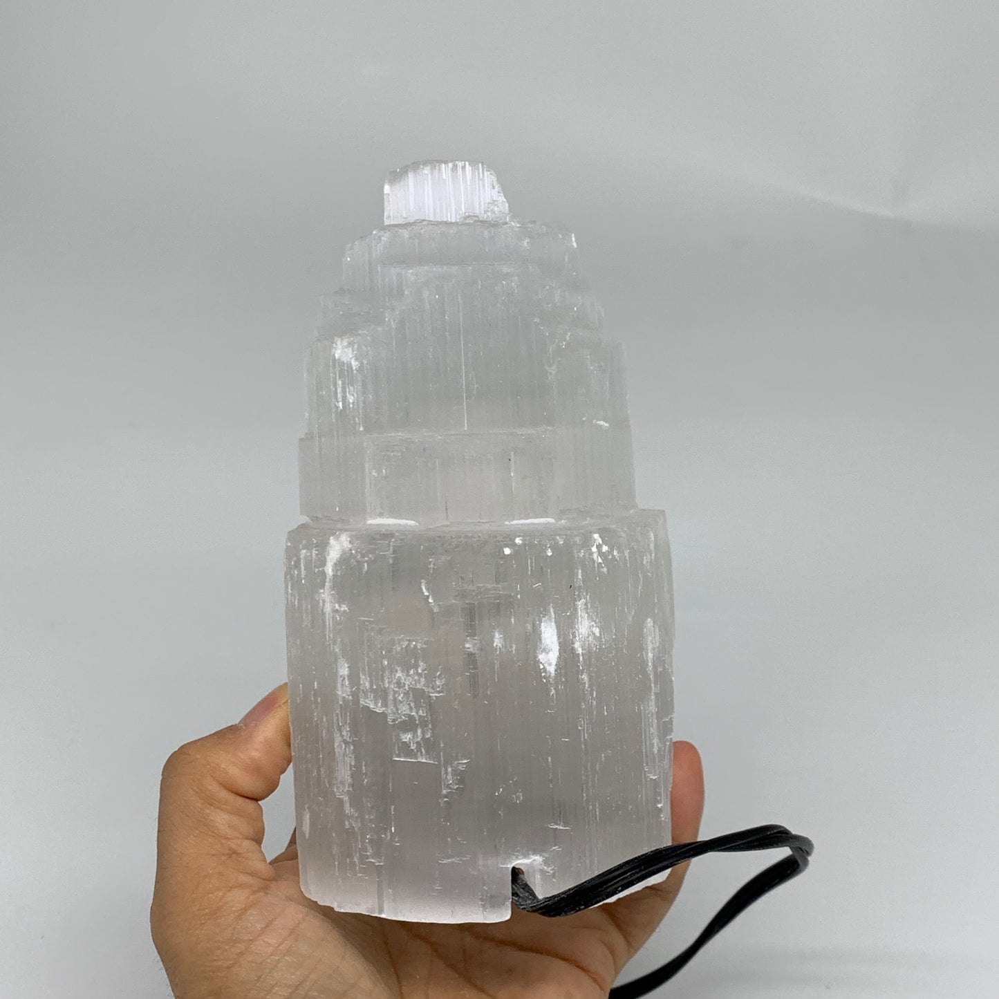 2.1 lbs, 6"x3.1", Raw Rough Selenite (Satin Spar) Lamp Tower, 6ft Chord, B35871