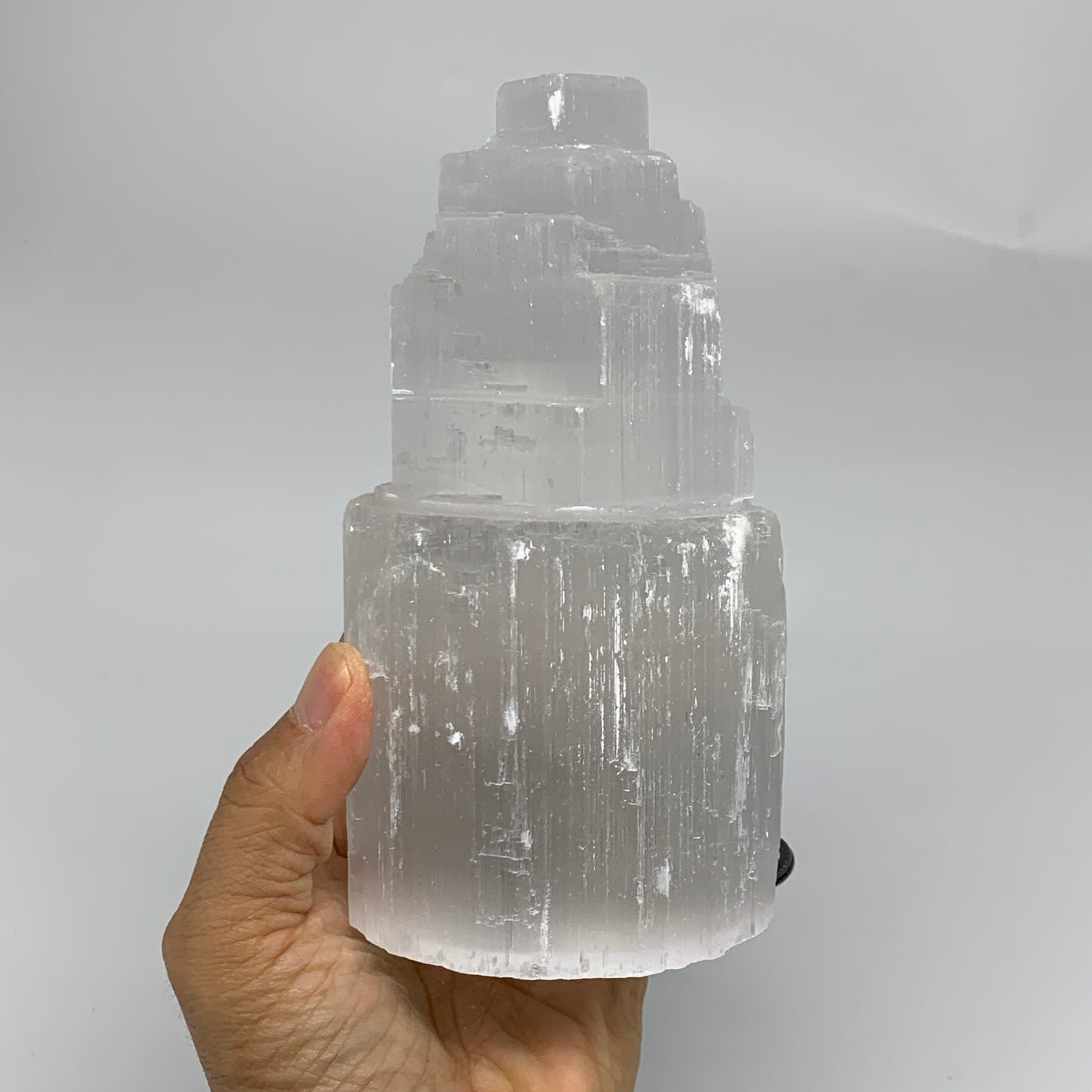 2.1 lbs, 6"x3.1", Raw Rough Selenite (Satin Spar) Lamp Tower, 6ft Chord, B35871