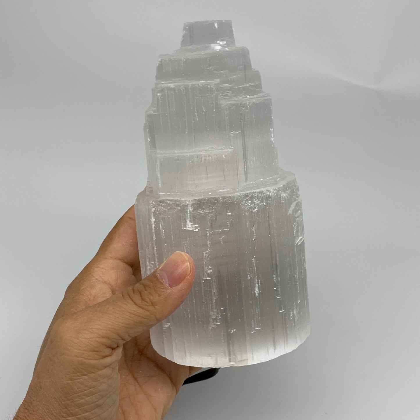 2.1 lbs, 6"x3.1", Raw Rough Selenite (Satin Spar) Lamp Tower, 6ft Chord, B35871