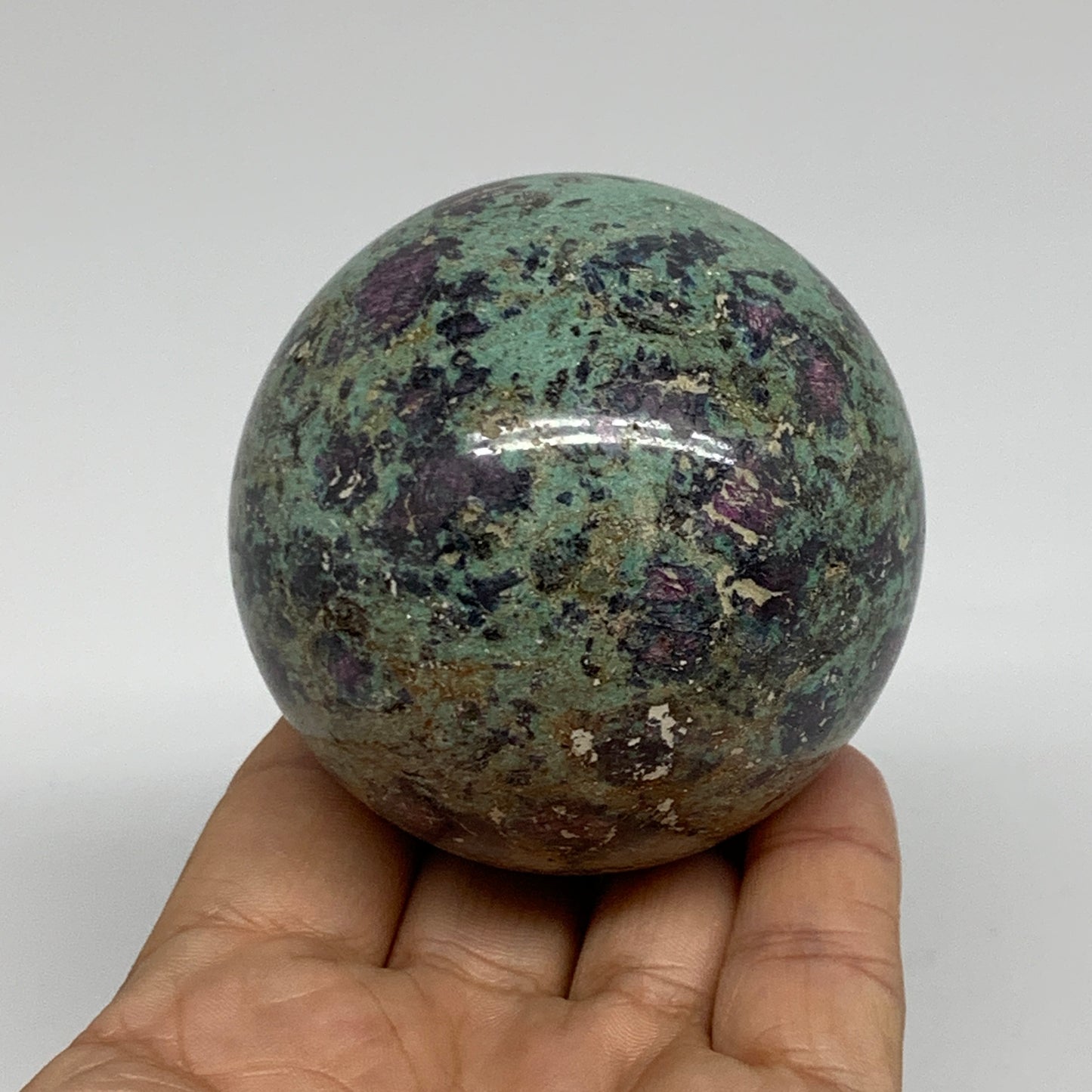 0.97 lbs, 2.5"(64mm), Zoisite with Ruby Sphere Sphere Ball Crystal, B25210