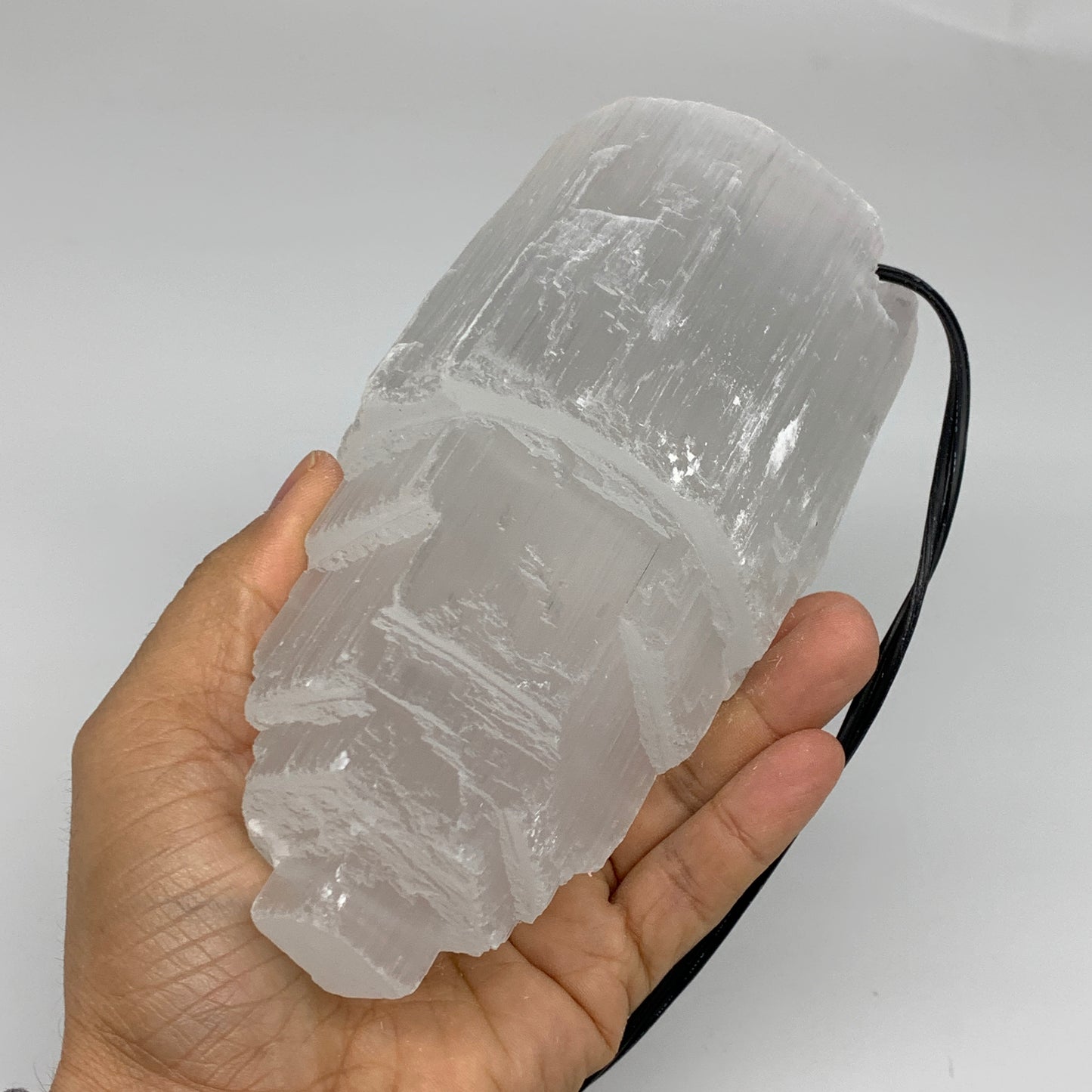 2.1 lbs, 6"x3.1", Raw Rough Selenite (Satin Spar) Lamp Tower, 6ft Chord, B35871