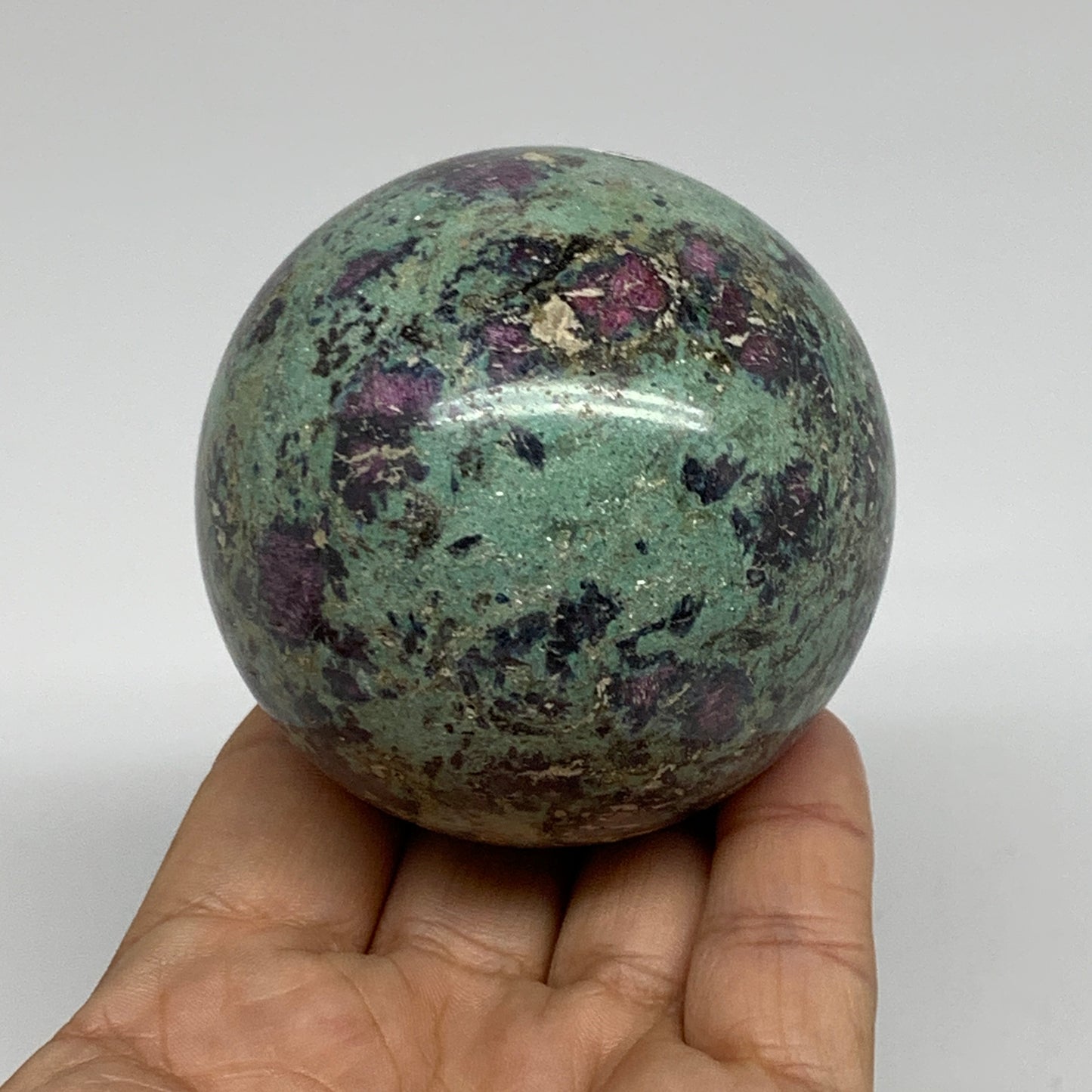 0.97 lbs, 2.5"(64mm), Zoisite with Ruby Sphere Sphere Ball Crystal, B25210