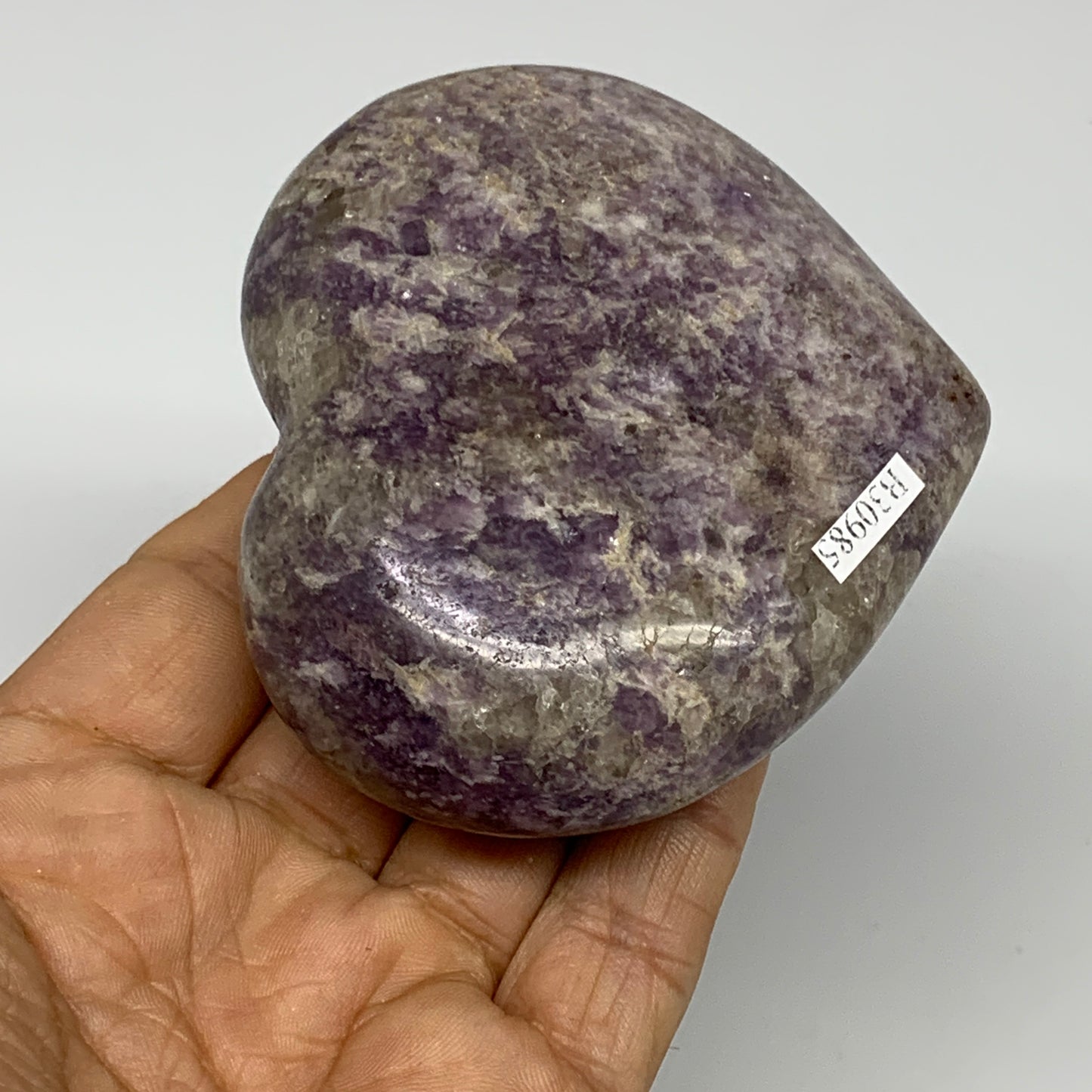 0.58 lbs, 2.8"x3.2"x1.3", Natural Lepidolite Heart Crystal Gemstone, B30985