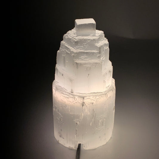 2.2 lbs,6.1"x3.2", Raw Rough Selenite (Satin Spar) Lamp Tower, 6ft Chord, B35872