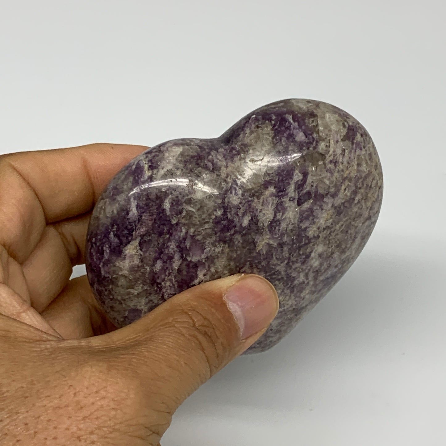 0.58 lbs, 2.8"x3.2"x1.3", Natural Lepidolite Heart Crystal Gemstone, B30985