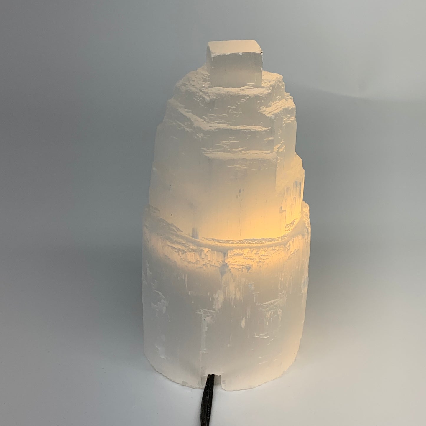 2.2 lbs,6.1"x3.2", Raw Rough Selenite (Satin Spar) Lamp Tower, 6ft Chord, B35872